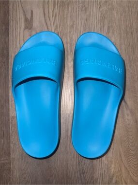 Balenciaga Turquoise Single-Band Slide Sandals